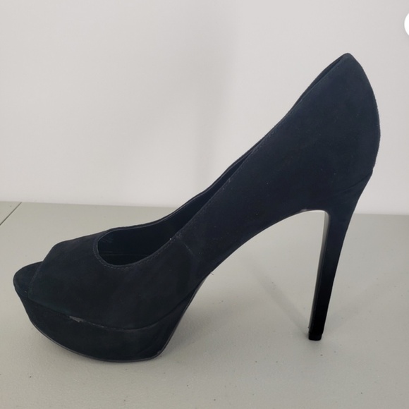 Guess CACEI Pump Womens 9.5M Black Suede Stiletto Slip On High Heels Peep Toe - Picture 5 of 16
